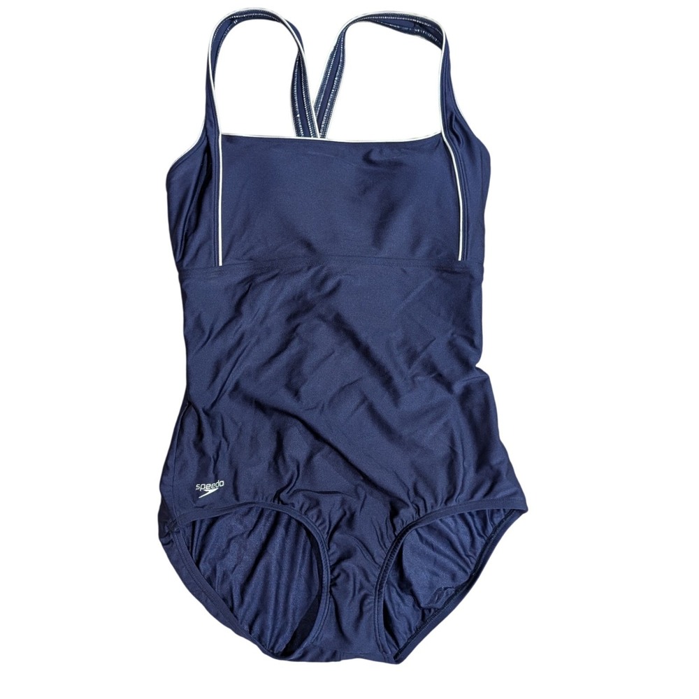 NWOT Speedo Navy Blue Athletic One Piece Swimsuit‎ Women's Size 14 - Picture 2 of 5
